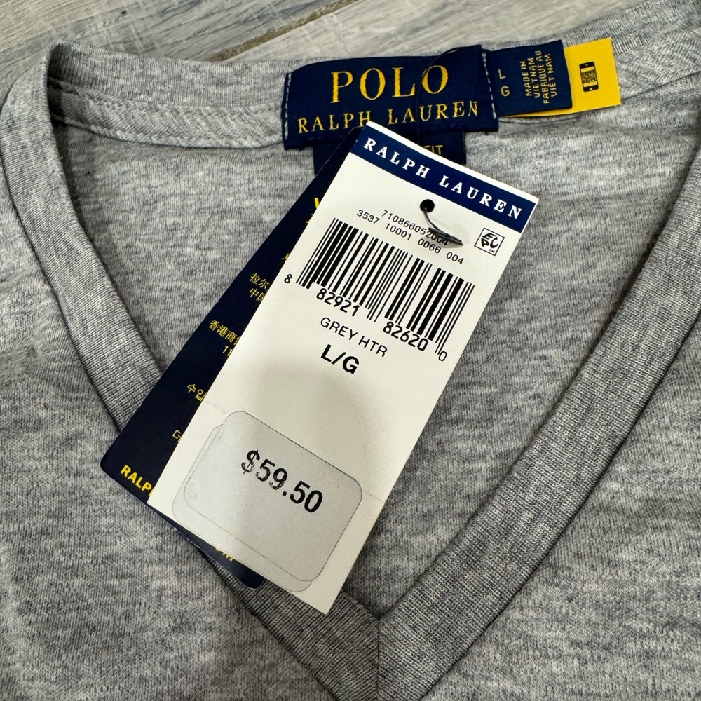 Polo Ralph Lauren Men's Custom Slim Fit V-Neck T-Shirt Grey Heather L - Picture 5 of 6